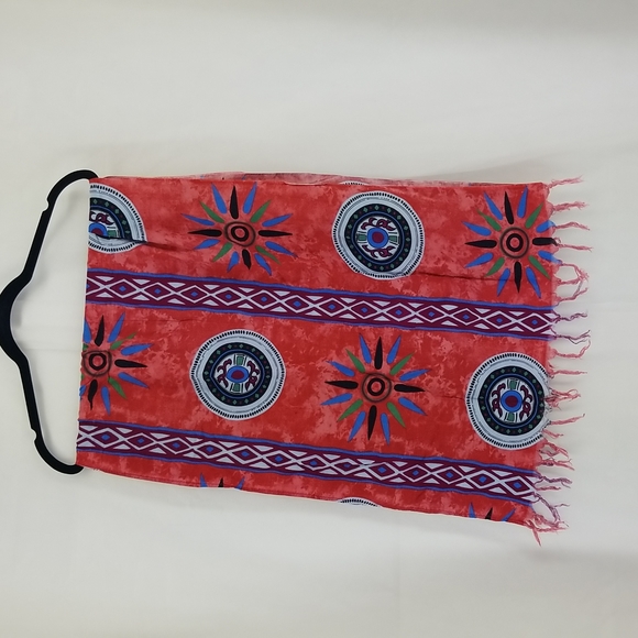 Gorgeous Orange Blue Aztec Beachy Fringed Scarf Wrap - Picture 3 of 7